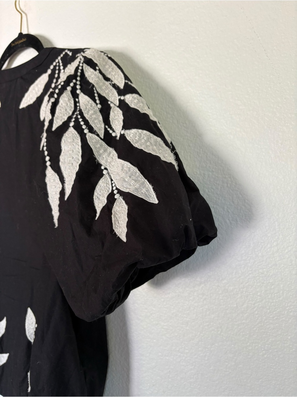 Anthropologie Black Blouse with White Leaf Embroidery - Picture 8 of 12